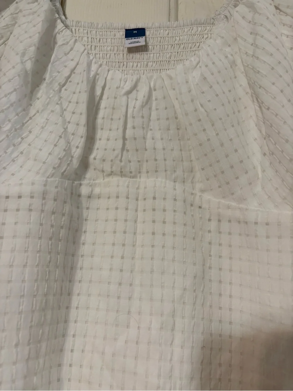 Old Navy White Puff-Sleeve Square-Texture Peasant Blouse